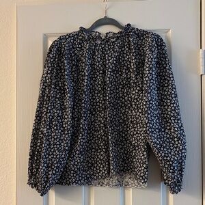 THE GREAT. Black and White Floral Blouse